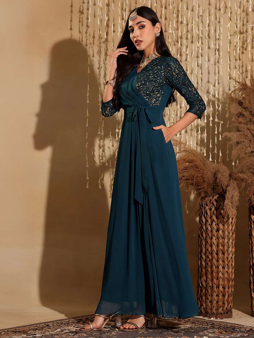 women sequined overlap neck flared dress - 22403287 -  Standard Image - 2