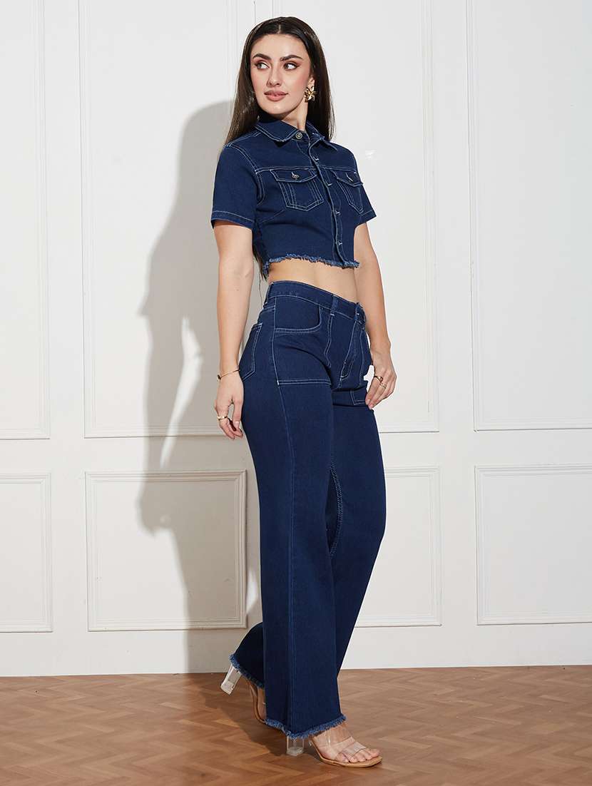 women solid top and trouser co-ord set - 22403302 -  Standard Image - 2