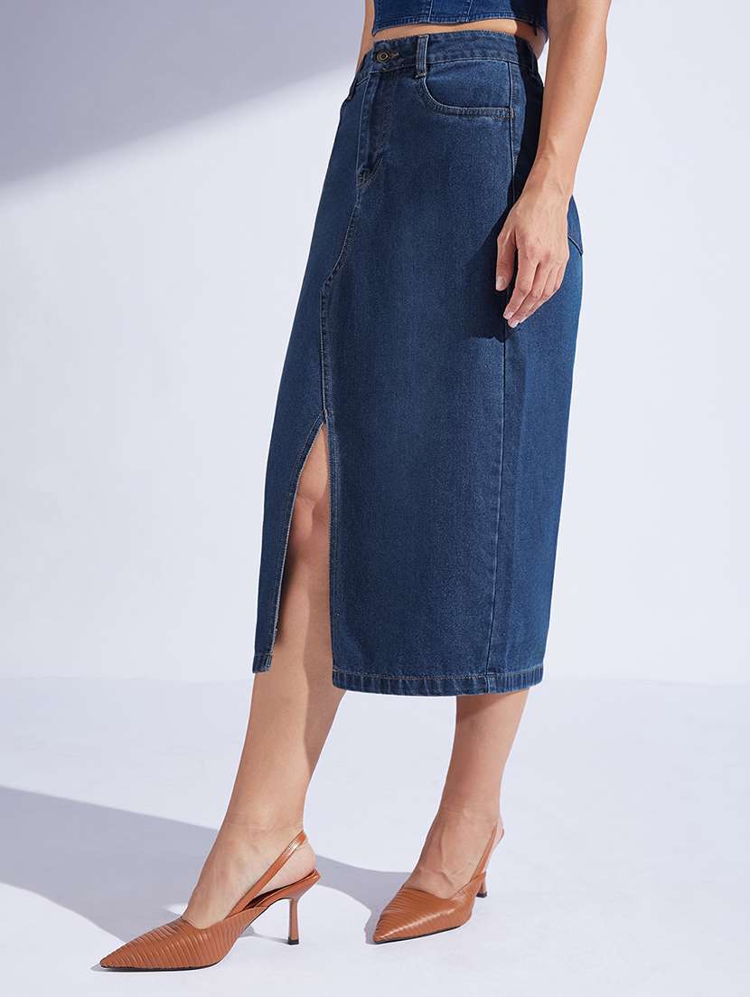 women solid high rise bodycon skirt - 22403309 -  Standard Image - 2