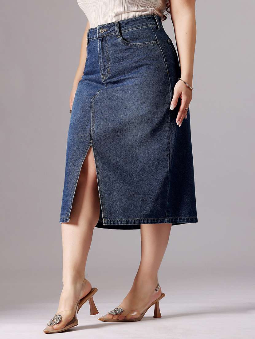 women solid high rise denim straight skirt - 22403311 -  Standard Image - 2