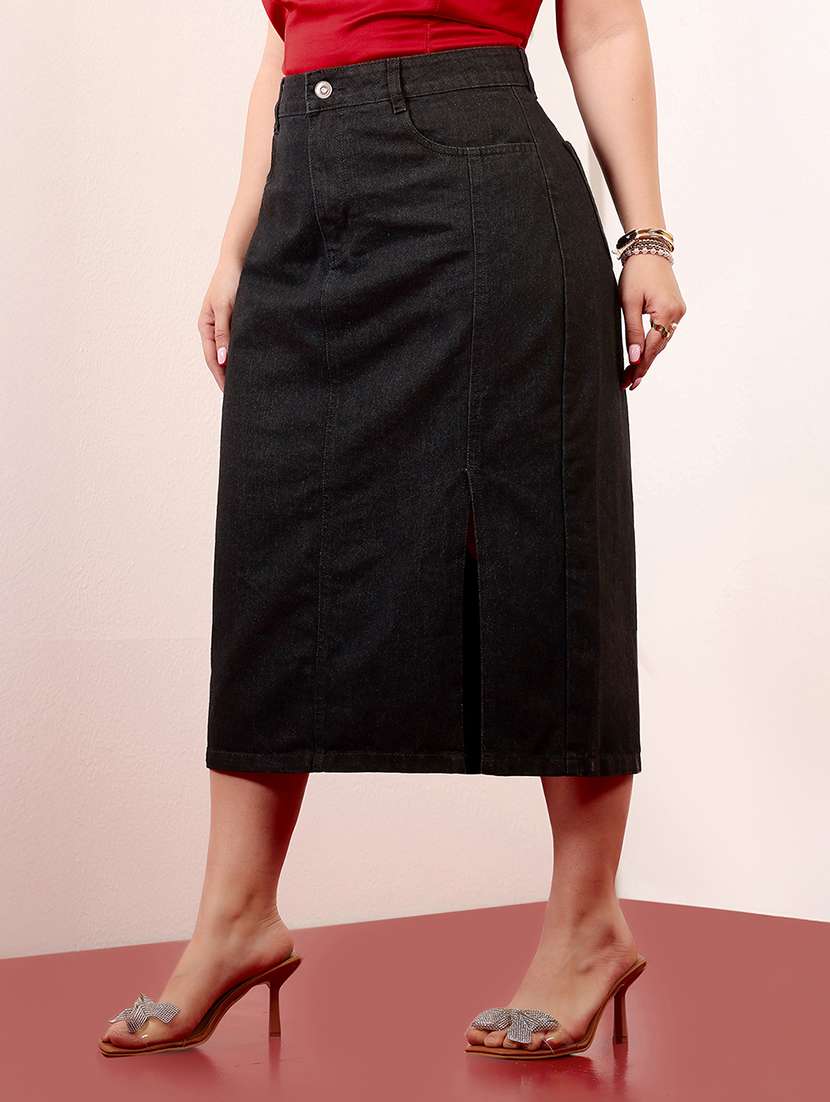 women solid high rise denim straight skirt - 22403314 -  Standard Image - 2