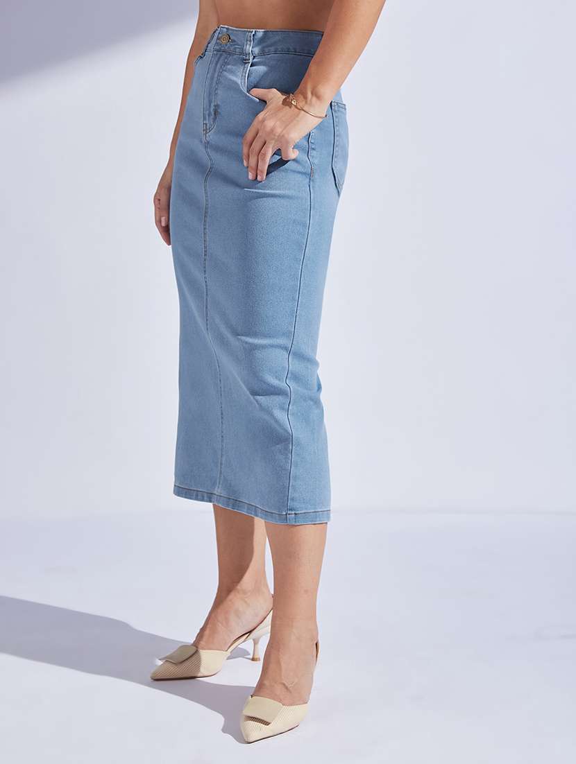 women solid high rise bodycon skirt - 22403317 -  Standard Image - 2