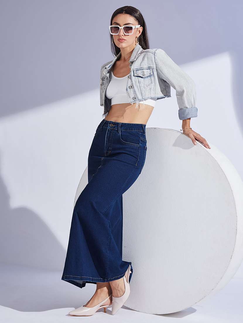 women solid high rise denim skirt - 22403324 -  Standard Image - 2