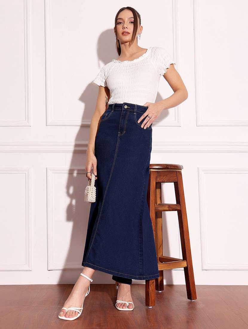 women solid high rise denim a-line skirt - 22403328 -  Standard Image - 2