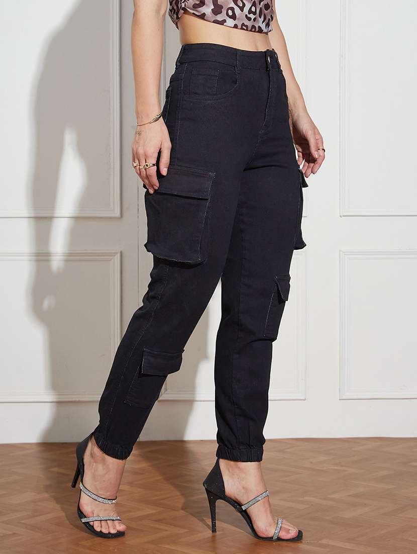 women solid high rise denim cargo - 22403351 -  Standard Image - 2