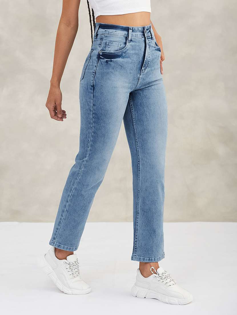 women solid high rise straight jeans - 22403357 -  Standard Image - 2