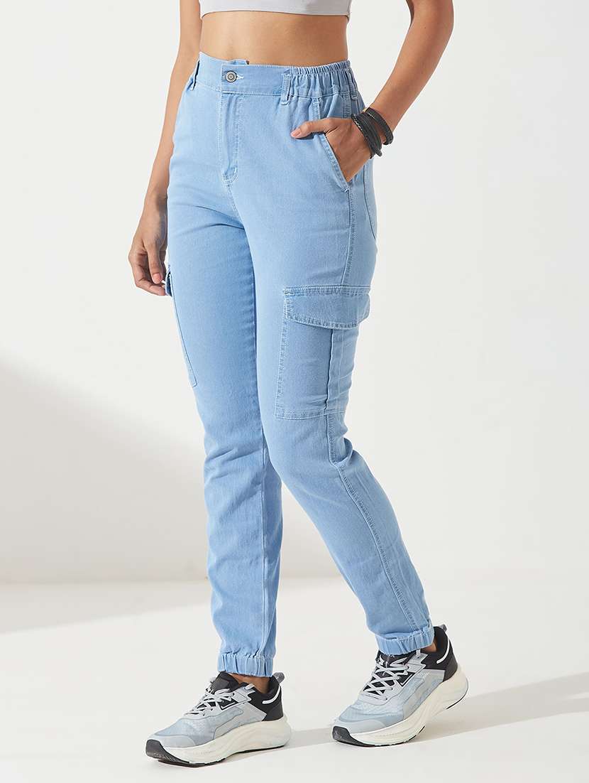 women solid high rise cargo jogger - 22403359 -  Standard Image - 2