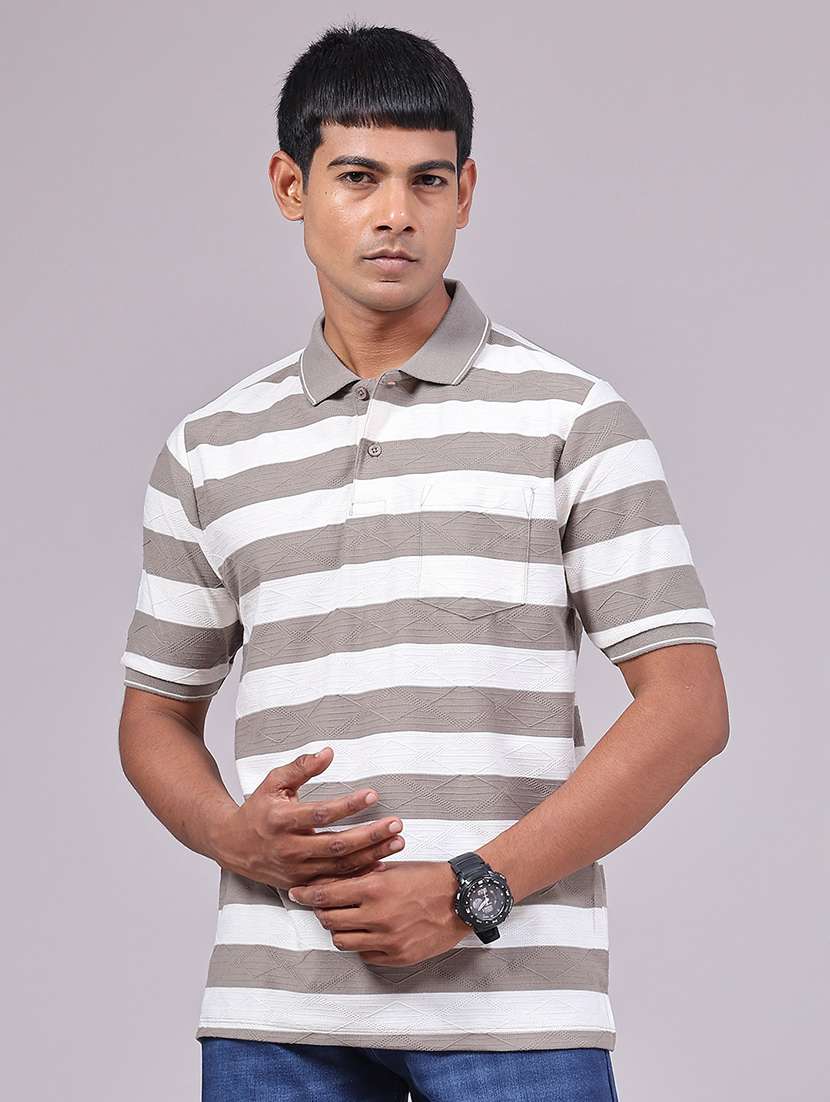 Men Striped Short Sleeve Regular Fit Polo T-shirt - 22403706 -  Standard Image - 2