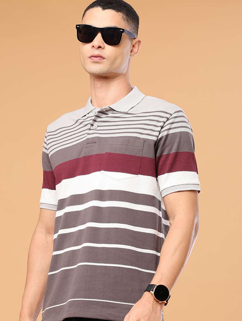 men striped short sleeve regular fit polo t-shirt