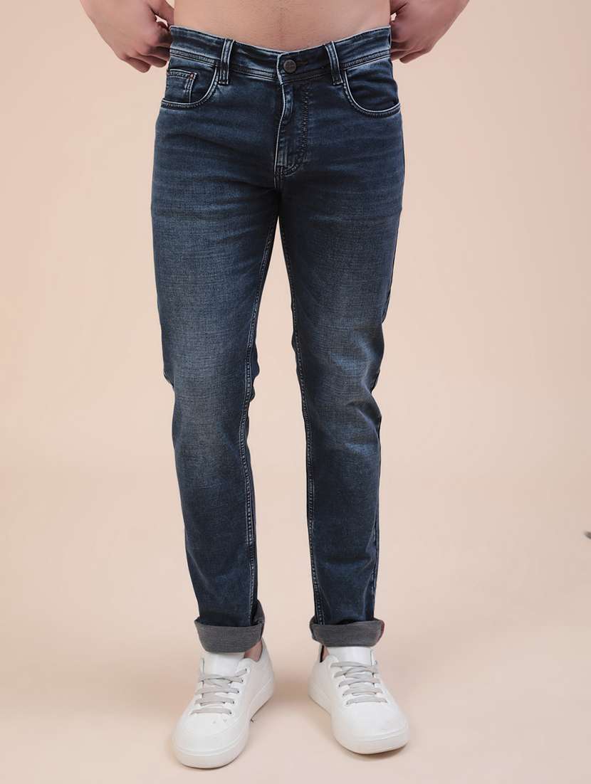 men washed mid rise slim fit jeans