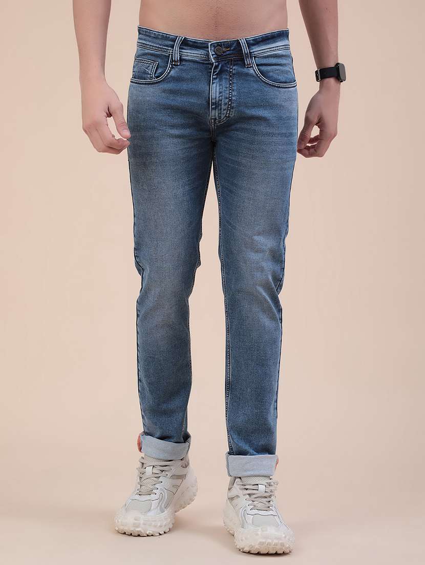 men washed mid rise slim fit jeans
