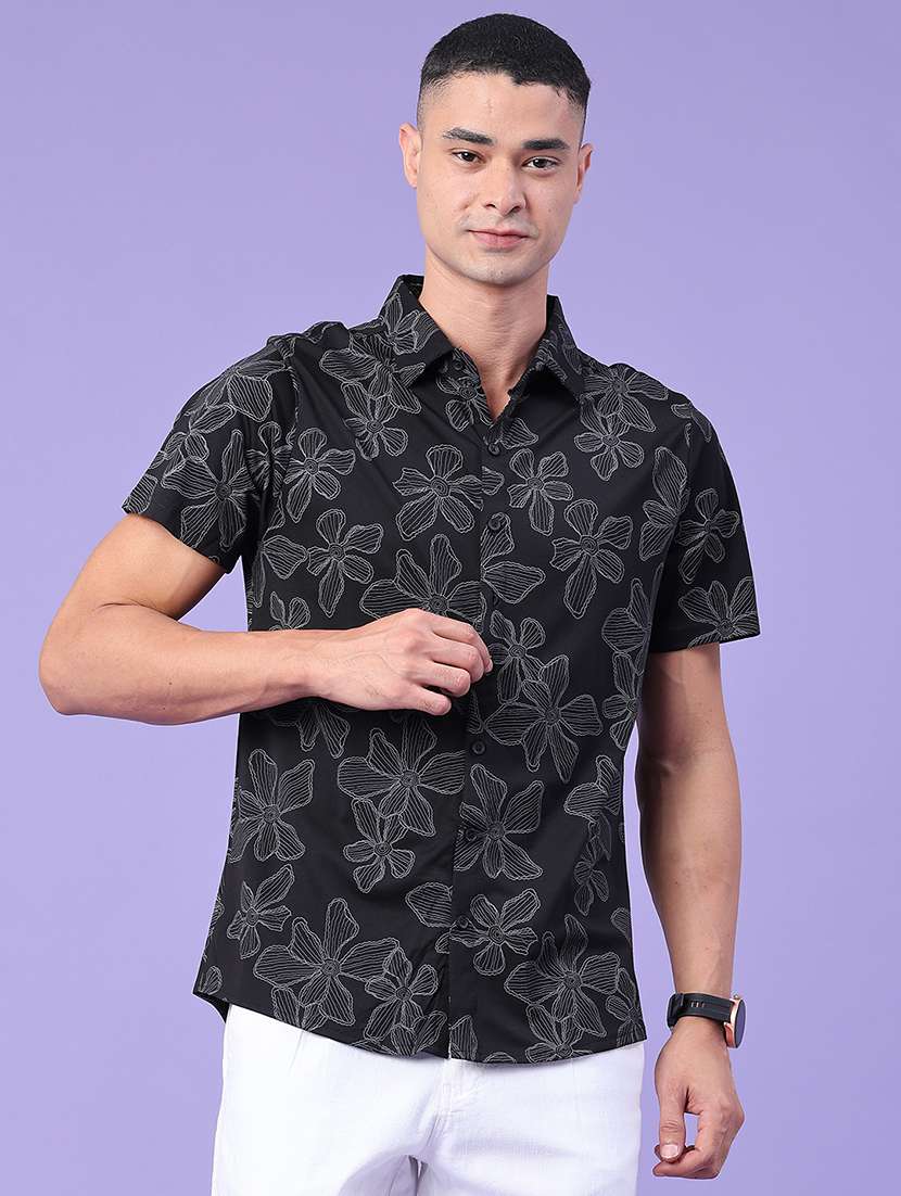 men printed short sleeve slim fit casual shirt - 22403735 -  Standard Image - 2