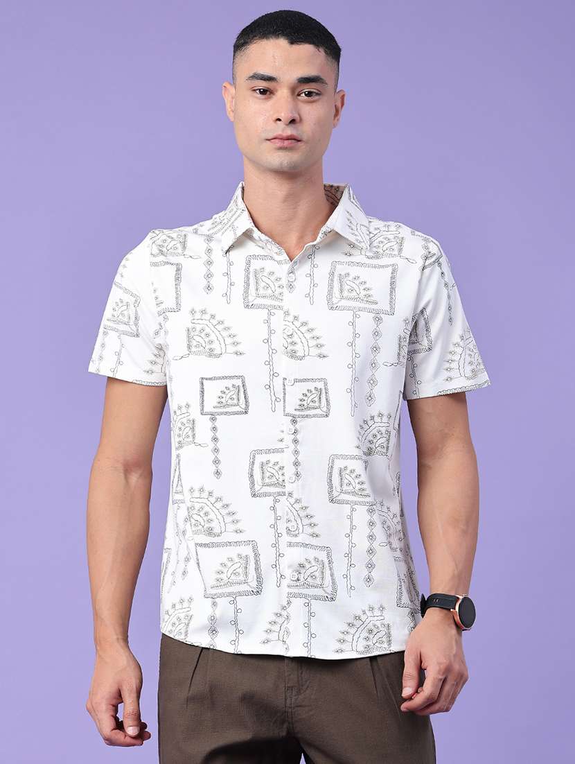 men printed short sleeve slim fit casual shirt - 22403736 -  Standard Image - 2