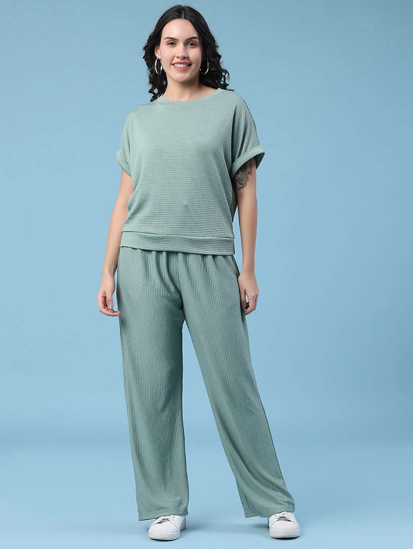 women self design round neck t-shirt and trouser co-ord set - 22403780 -  Standard Image - 2