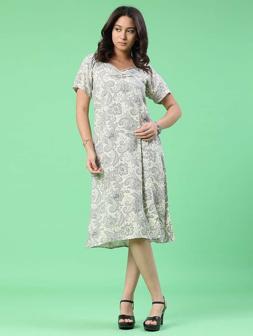 women printed short sleeves a-line dress
