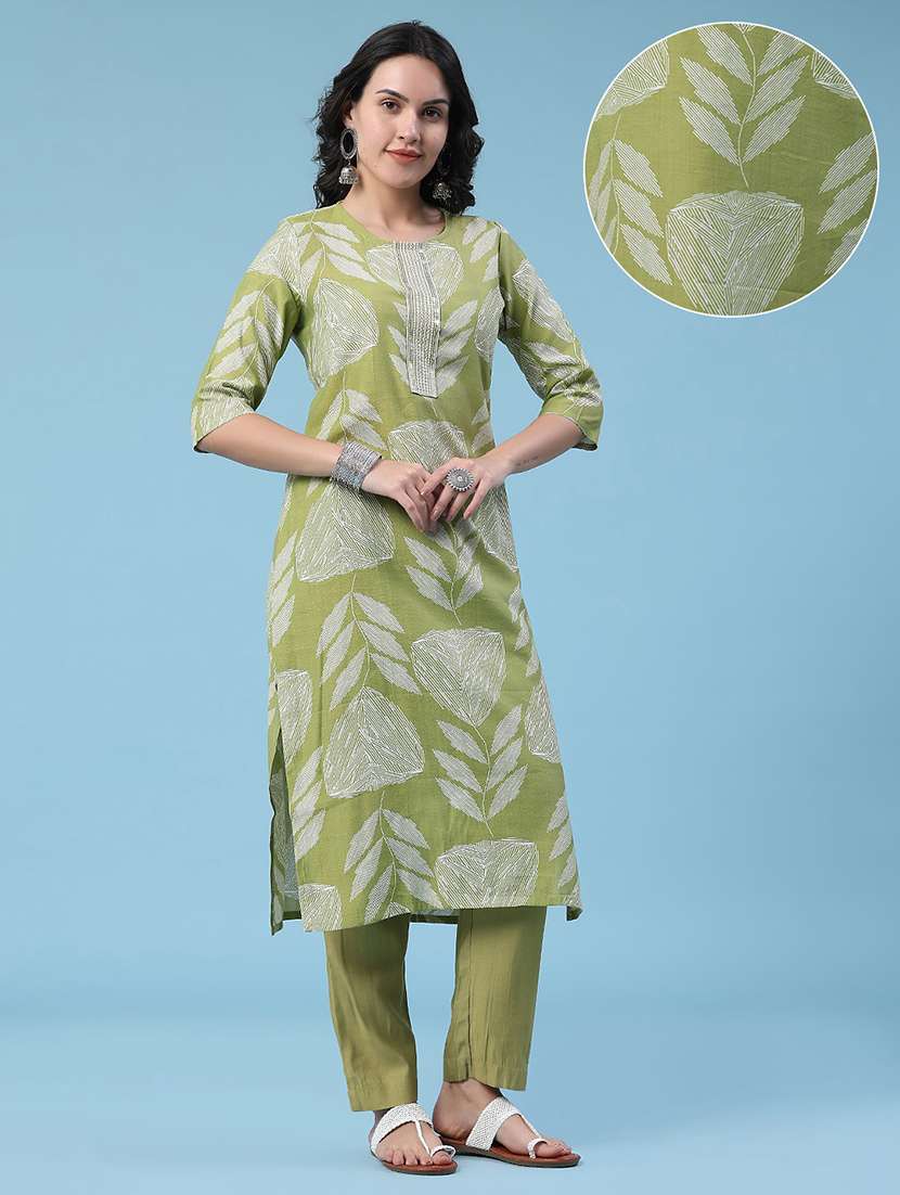 women printed three quarter sleeves kurta pant set with dupatta - 22403866 -  Standard Image - 2