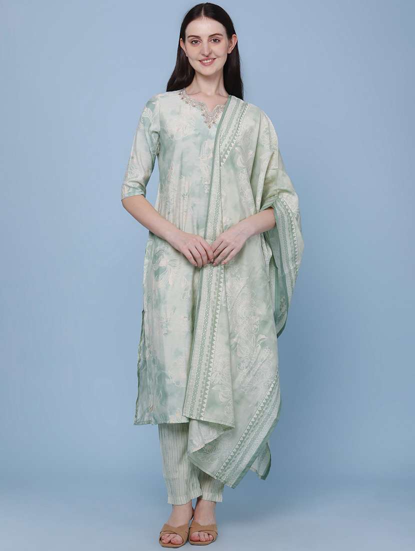 Women Printed Three Quarter Sleeves Kurta Pant Set With Dupatta - 22403868 -  Standard Image - 2