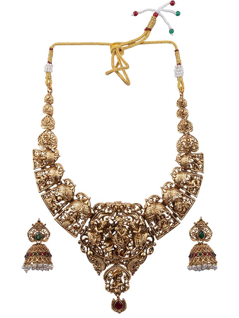 women gold plated necklace and earring set - 22404102 -  Standard Image - 2