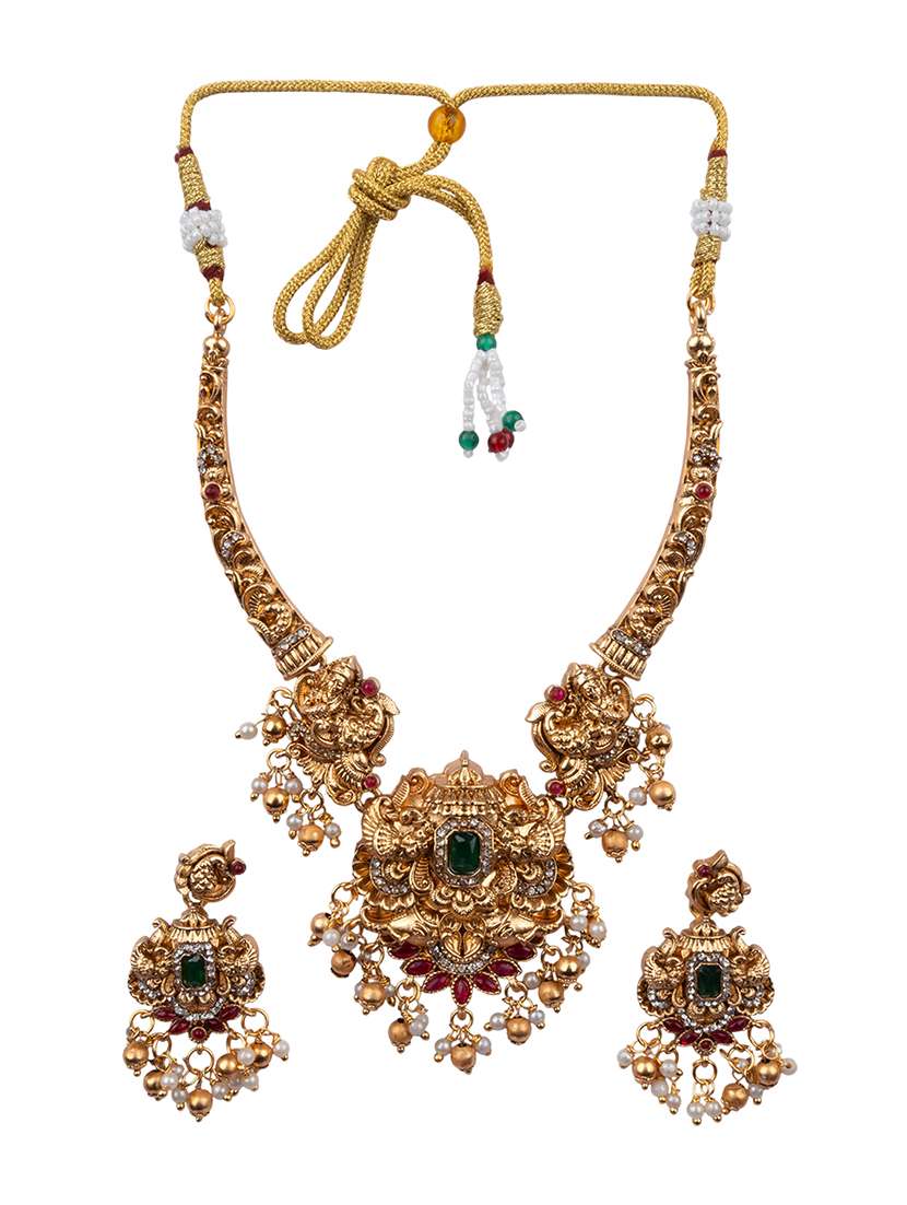 women indian temple golden necklace set - 22404103 -  Standard Image - 2