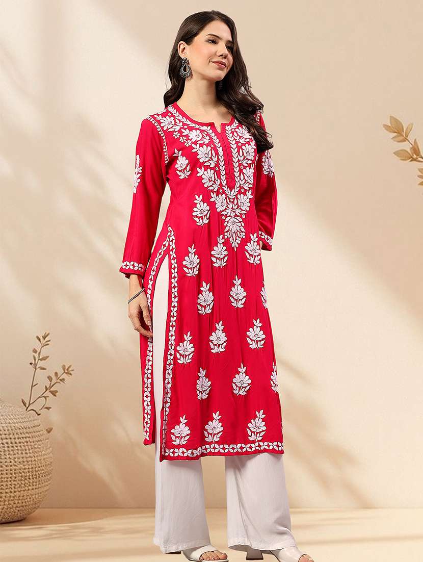 women chikankari long sleeve straight kurta - 22404116 -  Standard Image - 2