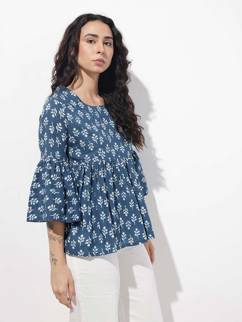 women printed bell sleeve flared top - 22404199 -  Standard Image - 2
