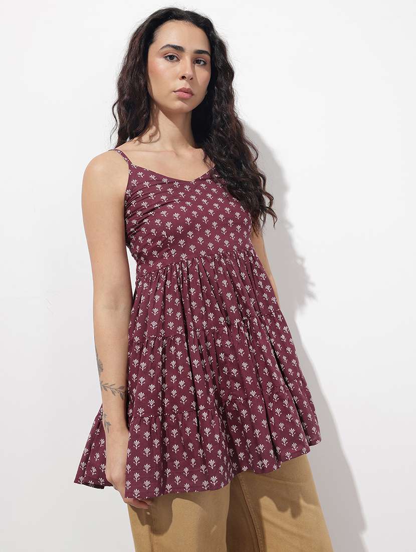 women printed shoulder strap flared kurti - 22404202 -  Standard Image - 2