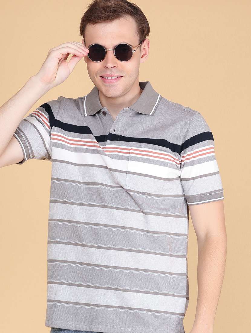 men striped short sleeves polo t-shirt
