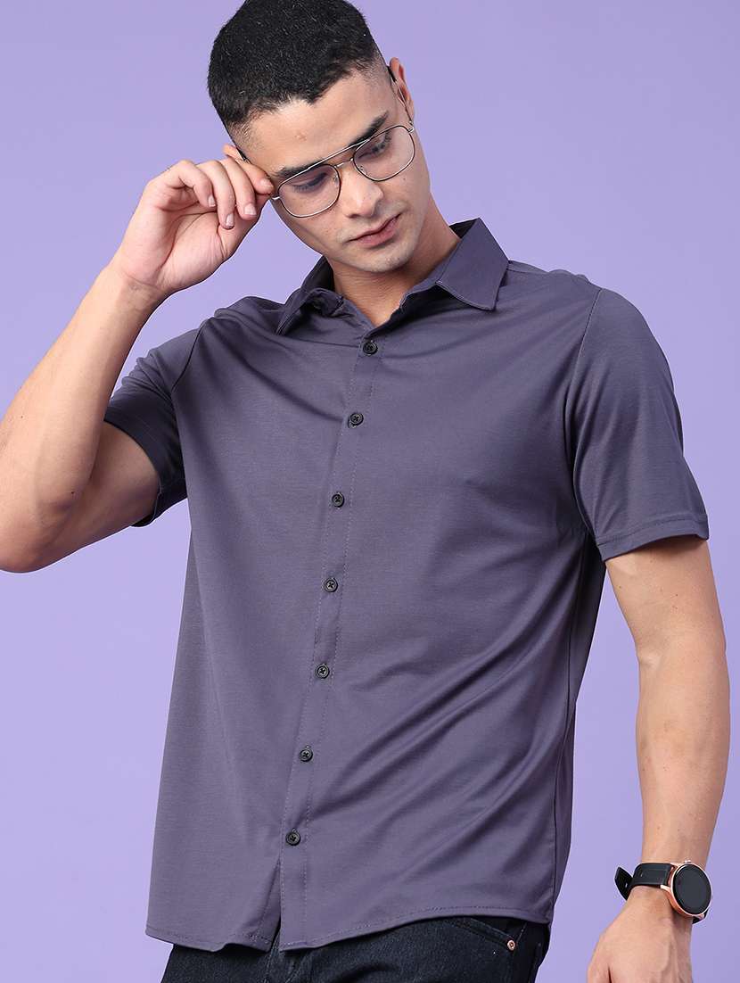 men solid short sleeve slim fit casual shirt