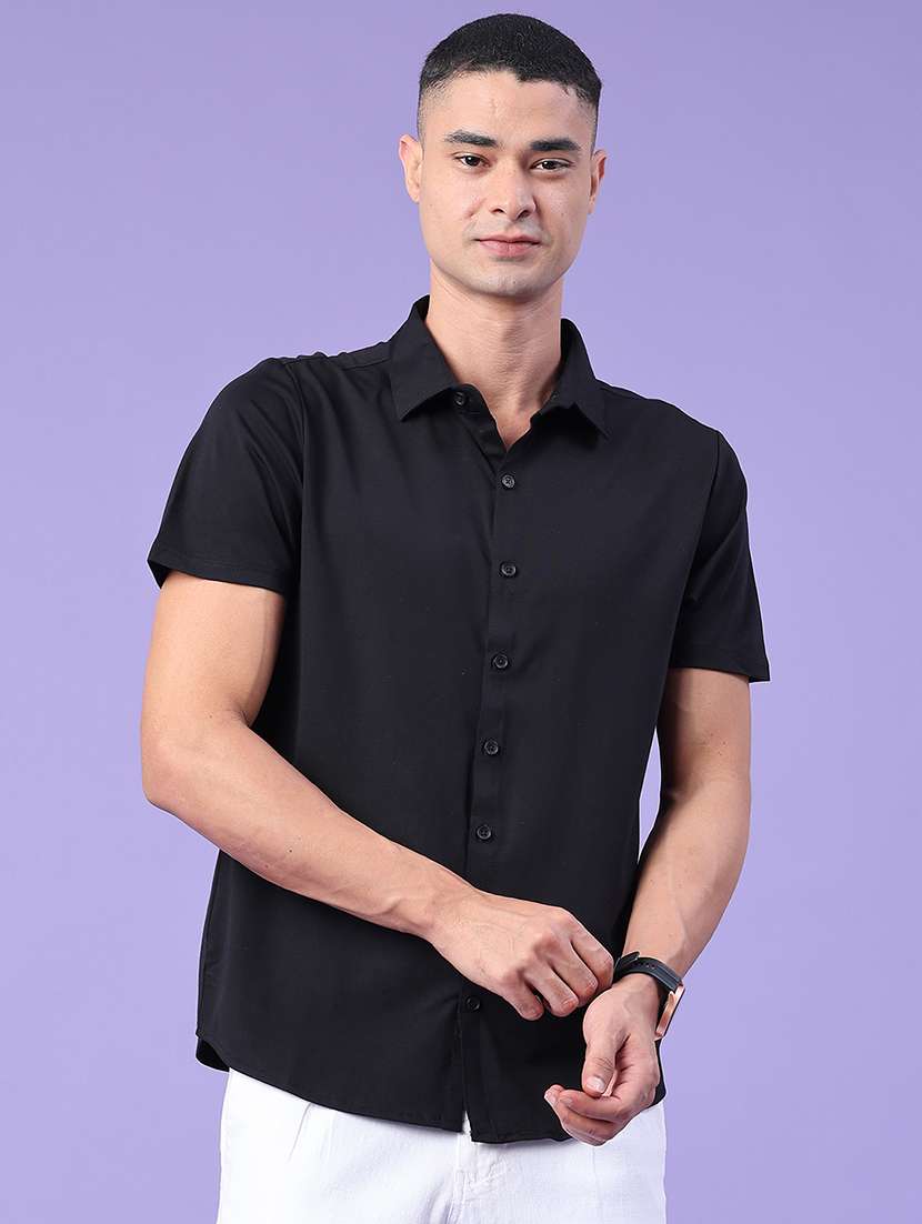 men solid short sleeve slim fit casual shirt - 22404931 -  Standard Image - 2