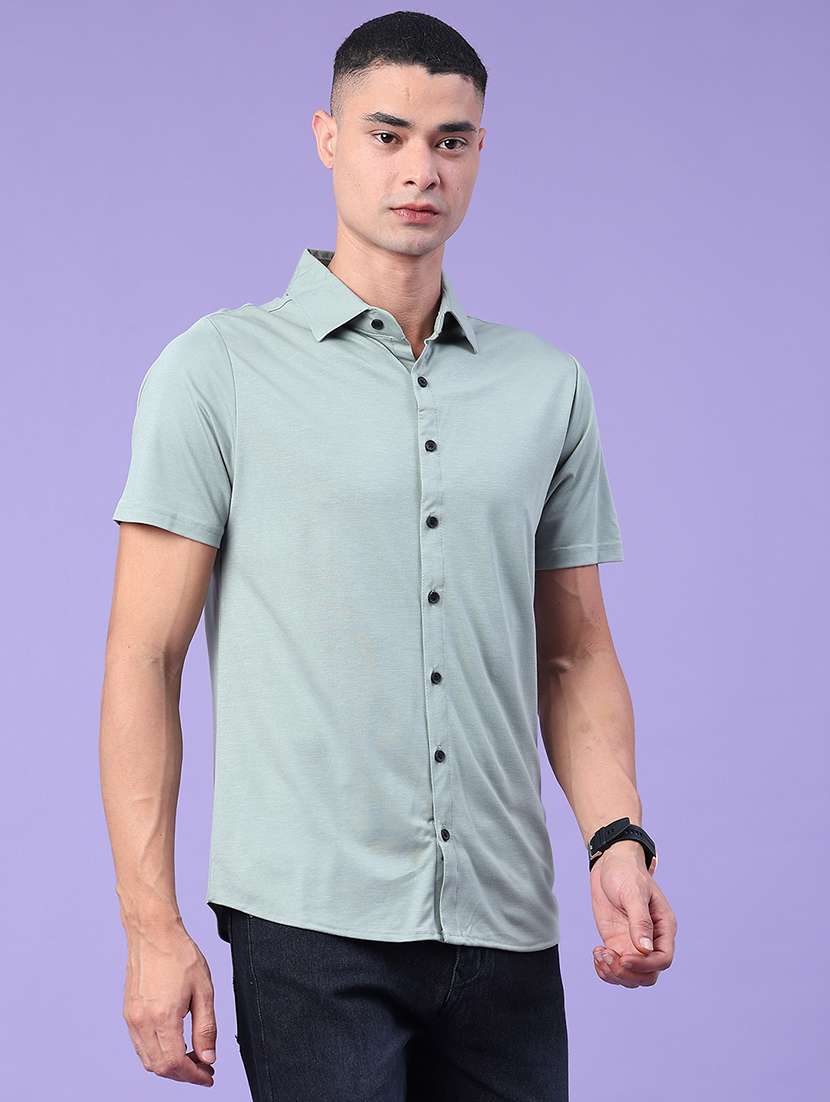 men solid short sleeve slim fit casual shirt - 22404935 -  Standard Image - 2