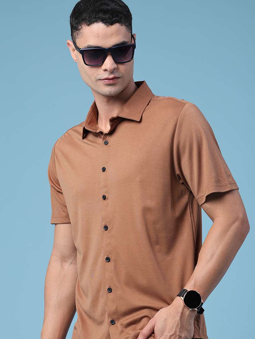 men solid short sleeve regular fit casual shirt