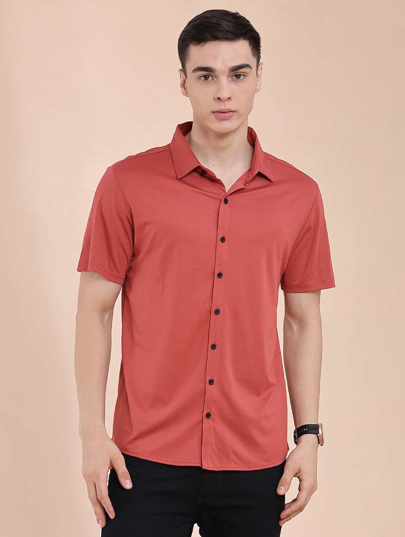 Men Solid Short Sleeve Regular Fit Casual Shirt - 22404941 -  Standard Image - 2