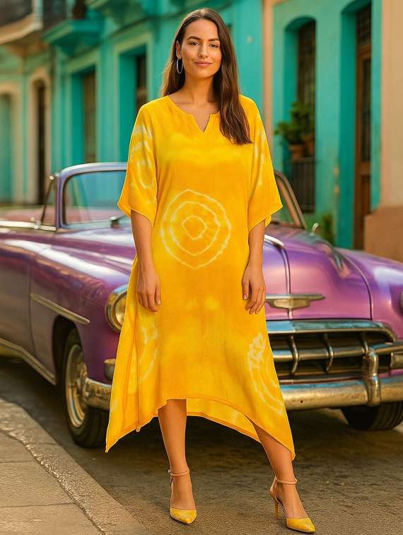 women tie & dyed kimono sleeve kaftan dress - 22406616 -  Standard Image - 2