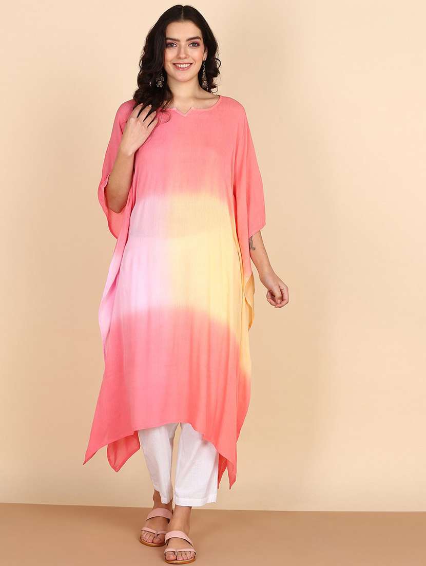 women tie & dyed kimono sleeve kaftan kurta - 22406621 -  Standard Image - 2