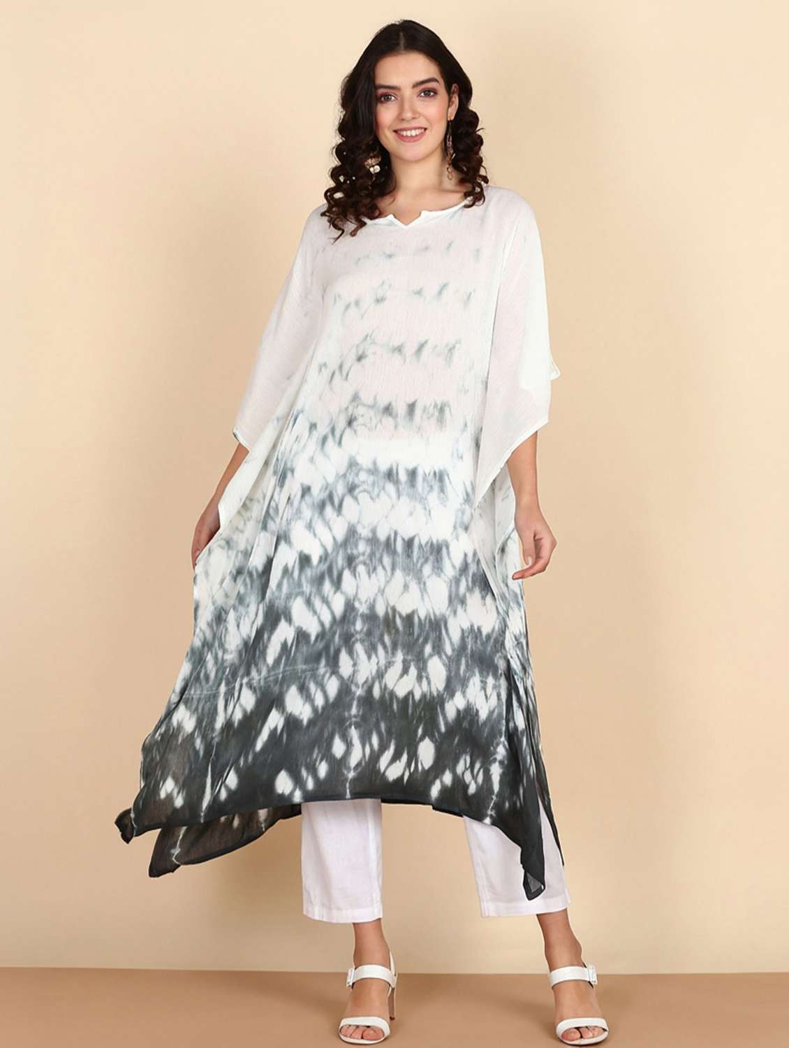 women tie & dyed kimono sleeve kaftan kurta - 22406637 -  Standard Image - 2