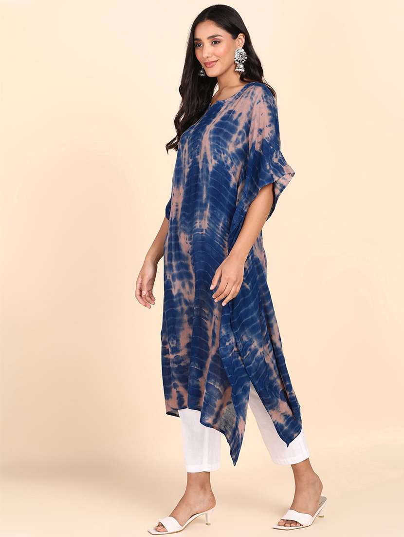 Women Tie & Dyed Kimono Sleeve Kaftan Kurta - 22406643 -  Standard Image - 2