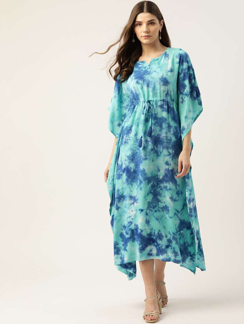 women tie & dyed kimono sleeve kaftan dress