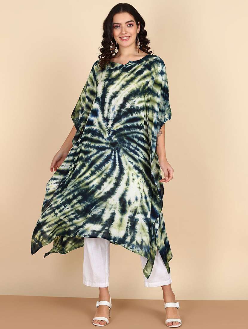 Women Tie & Dyed Kimono Sleeve Kaftan Kurta - 22406707 -  Standard Image - 2