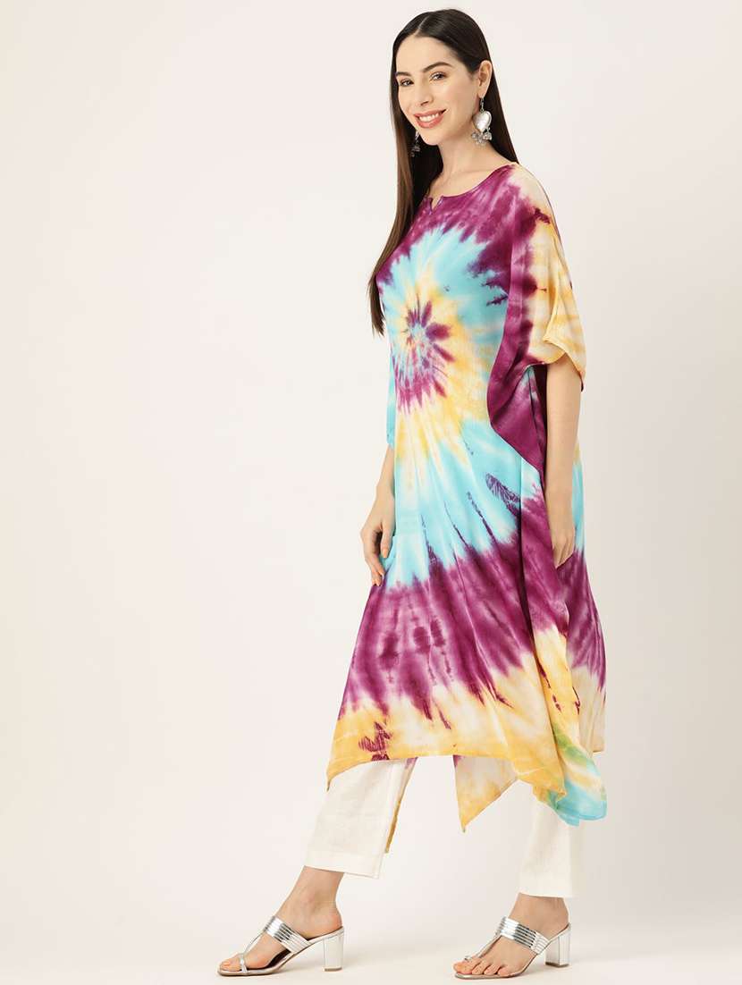 women tie & dyed kimono sleeve kaftan kurta - 22406749 -  Standard Image - 2