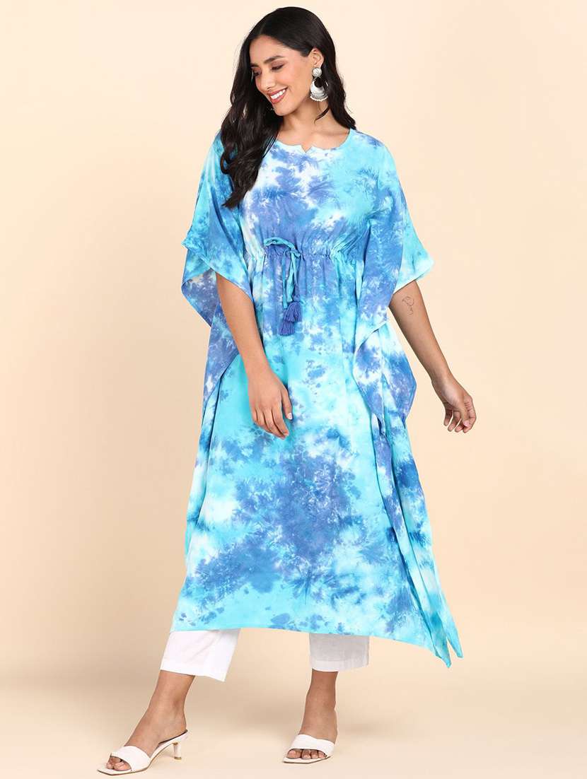 women tie & dyed kimono sleeve kaftan kurta - 22406785 -  Standard Image - 2