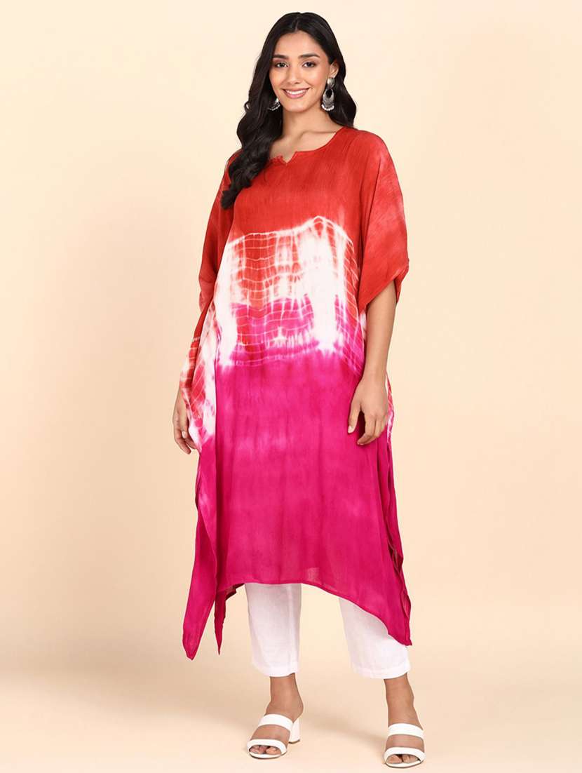 women tie & dyed kimono sleeve kaftan kurta - 22406795 -  Standard Image - 2
