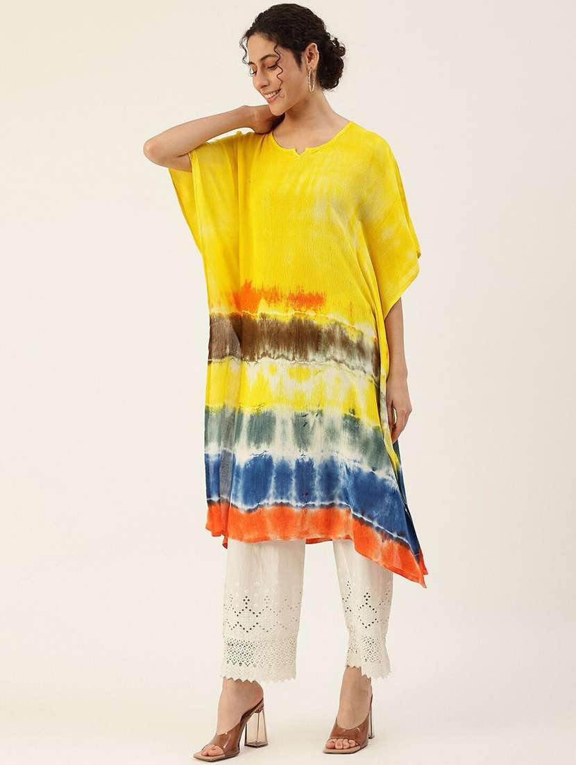women tie & dye printed kimono sleeve kaftan kurta - 22406824 -  Standard Image - 2