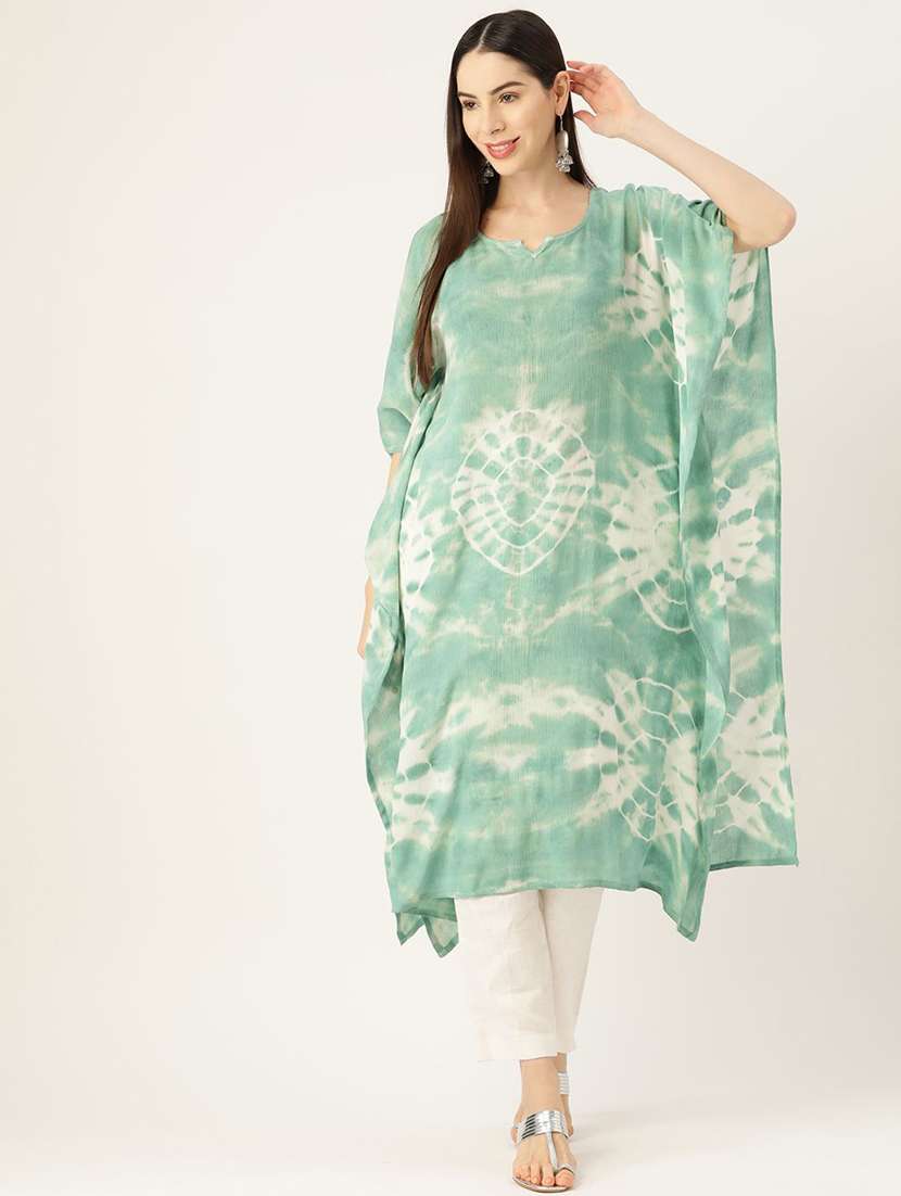 women tie & dye printed kimono sleeve kaftan kurta