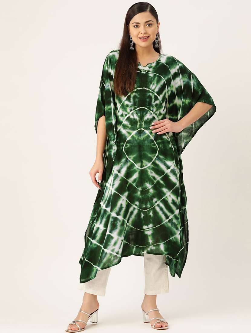 women tie & dye printed kimono sleeve kaftan kurta