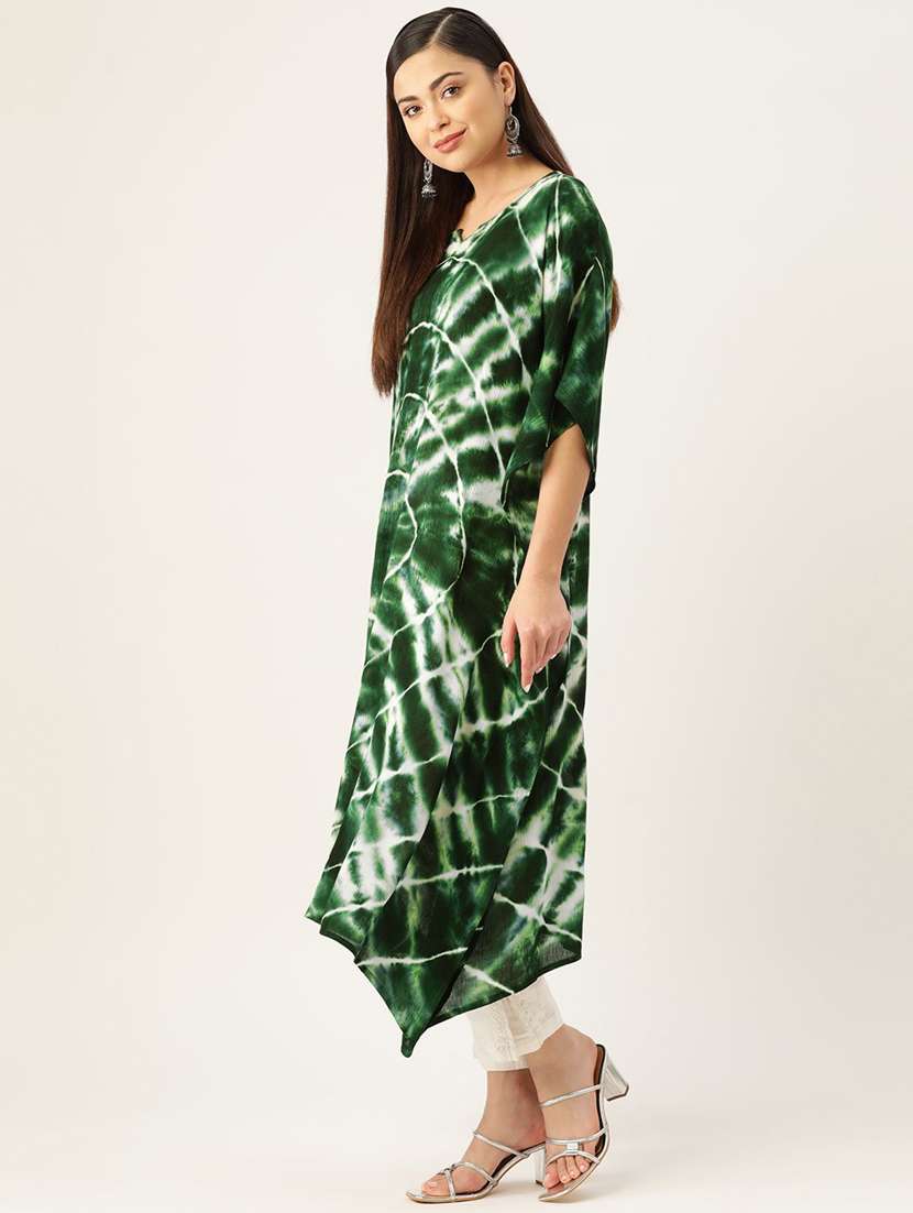 Women Tie & Dye Printed Kimono Sleeve Kaftan Kurta - 22406835 -  Standard Image - 2