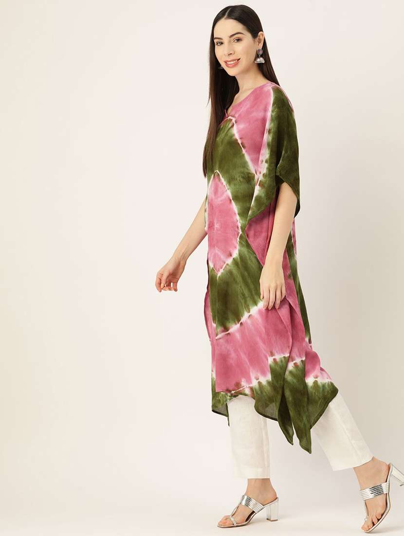 women tie & dye printed kimono sleeve kaftan kurta - 22406839 -  Standard Image - 2