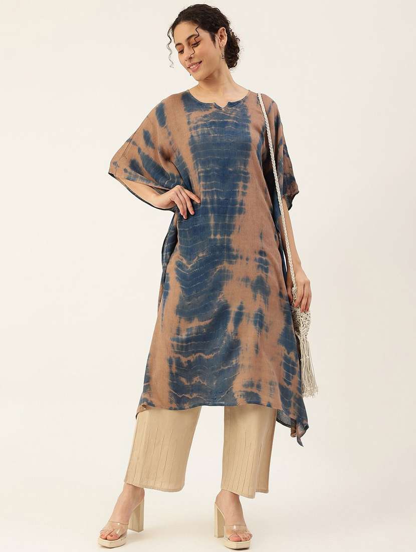 women tie & dye printed kimono sleeve kaftan kurta - 22406841 -  Standard Image - 2
