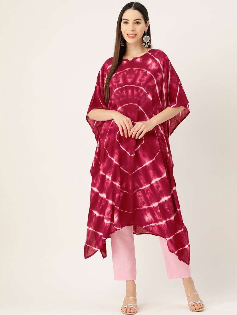 women tie & dye printed kimono sleeve kaftan kurta - 22406848 -  Standard Image - 2