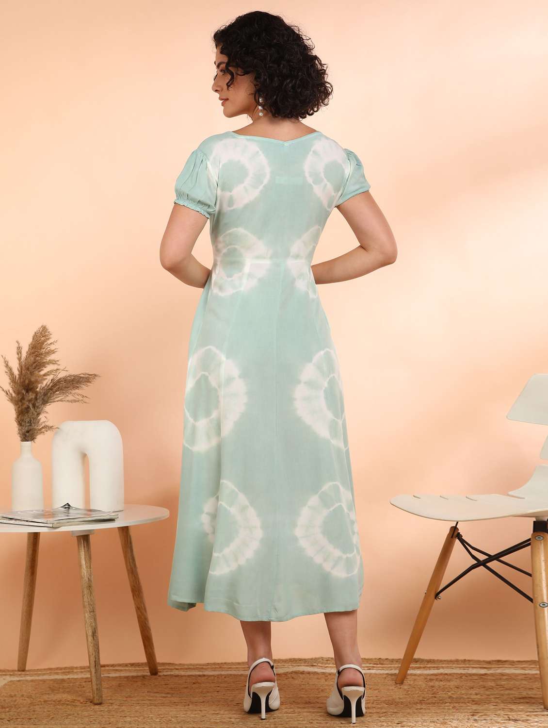 women tie & dye printed puff sleeve ethnic dress - 22406854 -  Standard Image - 2