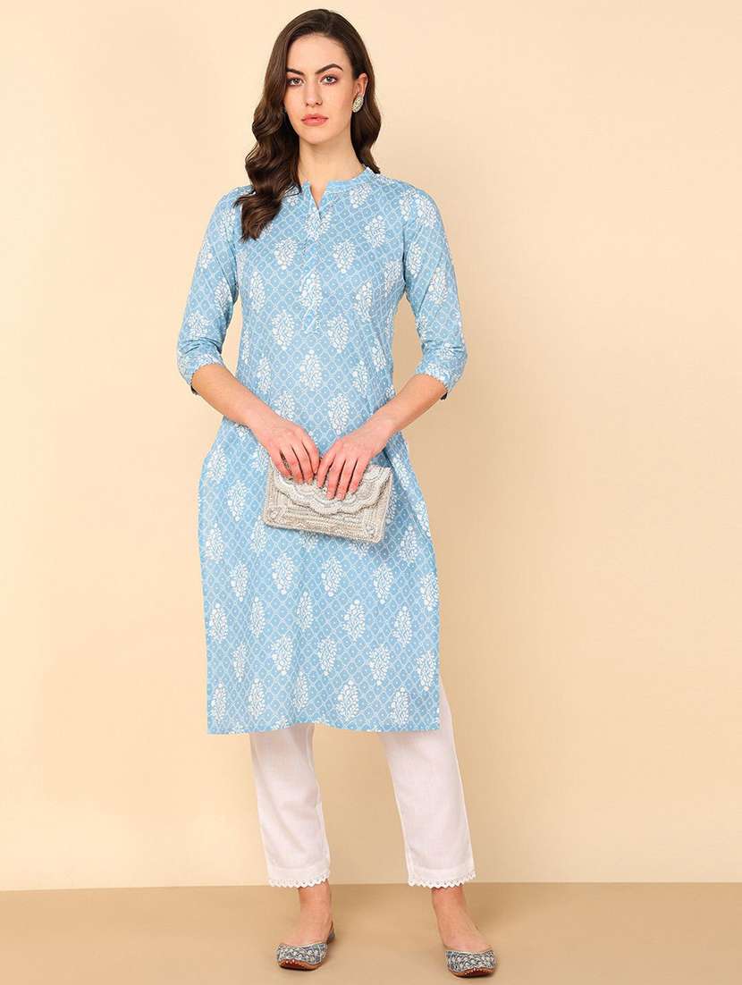 women printed three quarter sleeve straight kurta - 22406855 -  Standard Image - 2